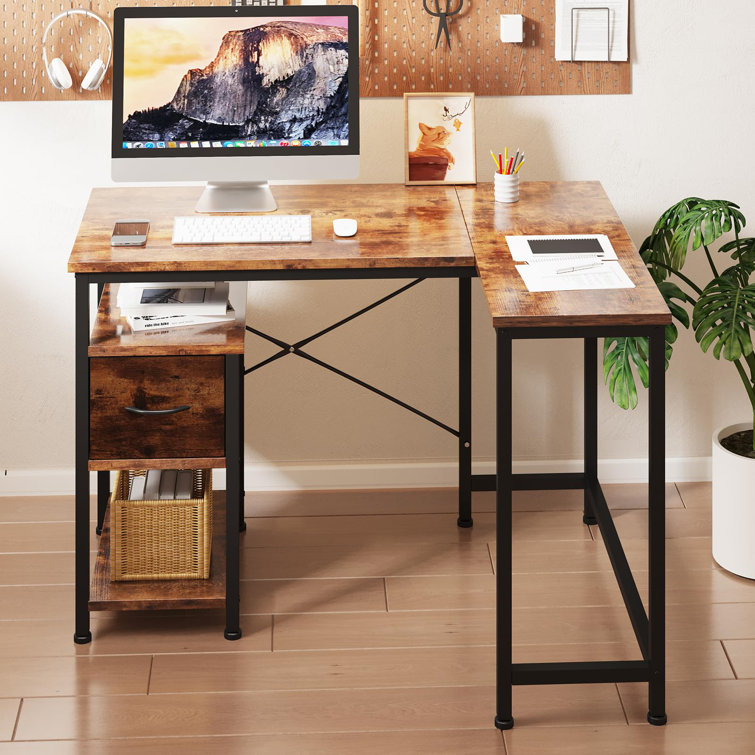 L shaped computer desk deals with drawers and shelves